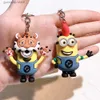 Keychains Lonyards anime Minions Keychain 12 Chinese Zodiac Series Coute Cartoon enfant jouet clé Ring Sac Sac de voiture Accessoires Clé pour femmes Cadeaux Y240316