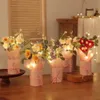 Flores coloridas de crochê com balde artesanal flor artificial vaso planta de malha artificial folwer buquê presente de aniversário 240314