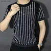 Men's T-Shirts New Rhinestone Short sleeved T-shirt Mens Full Matching Handsome Round Neck Half sleeved T-shirt 2022 Summer Street Clothing Q240316