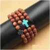 Urok Bracelets 8 mm Natural Stone Cross Kościa ręcznie robione bransoletki dla kobiet mężczyzn Lucky Biżuter