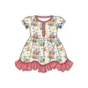 Girl's Dresses New girl dress with puffy short sleeves knee skirt lace pattern cute dinosaur pattern milky silk fabric 240315