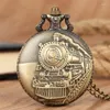 Pocket Watches Steampunk 3D Locomotive Engine Train Män Kvinnor Quartz Watch Necklace Chain Pendant Clock Arabiska nummer Display timmar