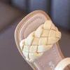 Toddler Shoes Girl Summer Braided Vacation Square Toe Cute Children Sandals Beige Yellow 21-36 Pu Leather Fashion Kids Sliders 240314