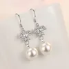 Dangle Earrings 925 Sterling Silver Bow Pearl Christmas Gift Micro Inlay Cubic Zirconia For Women 2024 Black Friday D