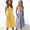 Vestidos casuais básicos boho sexy vestido floral verão vintage casual vestido de praia fe vestido midi botão sem costas polka dot listrado vestido feminino2024c24315