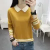 Tanklar Örgü Yeni Kadınlar İlkbahar ve Sonbahar Giysileri Uzun Kollu Bebek Yaka Dipleme Moda Çok Yolcu Gevşek Lady Sweater