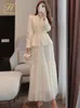 H Han Queen Autunno Vestito con gonna Donna Elegante Coreano LaceUp Moda Blazer Maglia lunga Casual Serata Party Set 2 pezzi 240309