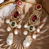 Dangle Chandelier Luxury White Pearls Earrings Chunky Geo Glass Statement Pendant Dangle Earring Long Women Jewlery Wedding Accessories 24316