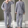 Men's Sleepwear Lady Coat Pants Set Men Loungewear Winter Plush Warm Coral Fleece For Cozy Homewear