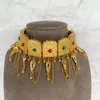 Ensembles de bijoux de Dubaï pour femmes Arabie Saoudite Sautoirs en pierre colorée 24 carats Habesha Collier Boucles d'oreilles Corde Mariage africain Cadeau érythréen 240307