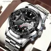 Andra klockor Hot Sale Fashion Business Mens Calender Steel Wrist Double Dial Quartz Y240316