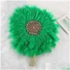 Dekorativa föremål Figurer African Mariage Handle Fan White Feather Big Hand Nigerian Dance Performance Party Bridal Fans för BR DHKP6