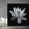 Douchegordijnen Lotus Douchegordijnen Aziatisch Elegant Bloemen Modern Eenvoudig Bloem Unieke Kunstdruk Stof Badkamer Decor Set met Haken Zwart Blauw Y240316