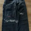 JNCO Jeans Y2K Uomo Hip Hop Retro Grafica ricamata Jeans larghi Pantaloni neri Pantaloni larghi a vita alta gotici Harajuku 240311