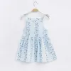 Abiti da ragazza Stile coreano New Summer Kids Girls Dress Strisce di cotone e canapa Stampati floreali Abiti senza maniche per tutti i giorni H8066 240315