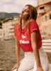 2024 Summer New Sezane Designer Women Designer Tshirt Fashion Lettera francese T-Shirt Red Round Short Short Pullover Pullover Sports Top Women Beach Tees