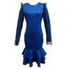 Vestidos casuais senhora vestido macio elegante multi-camadas plissado bainha com bainha de malha slim fit para festa de baile ou evento de comprimento midi mulheres