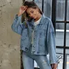 Kvinnor Autumn Denim Jacket Casual Blue Jeans Jackor Kvinnor Lossa tvättade vintage långärmad vinter jeans kappa kvinnliga utkläder 240311