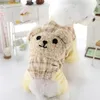 Vêtements de chien Pet hiver quatre pattes coton veste plaid coin pantalon épaissi coupe-vent chaud mignon ours en peluche pull pyjamas