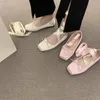 Womens Flat Footwear Pink Ballet Women Single Shoes Fashion Lace Up Girl Mary Jane Sweet Flowers Ladies Spring 240304