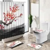 Shower Curtains 3D Printing Chinese Flower and Bird Ink Landscape Shower Curtain Set Home Decor Bath Mat Toilet Cover Flannel Bathroom Carpet Y240316