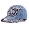 Ball Caps Hat Washed Versatile For Summer Women's Baseball Cap With Diamond Inlaid Denim Duckbill Outdoor Sunshade