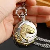 Montres de poche Vintage pour hommes, sculpture de poisson, Quartz, collier pour hommes, boîtier gravé en 3D, chaîne Fob, horloge en Bronze, cadeau de pêcheur