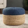 Pillow Pouf Jute Handmade Natural Braided 18"x18"x12" Beige & Blue Round S Cover
