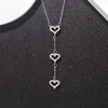 Designer Sterling Silver S925 TIFFAY OCH CO TASSEL Kärlek Halsband Kvinnor Tre hjärtan Inlagd med Diamond Heart Pendant Clavicle Chain Valentines Day