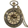 Pocket Watches Bronze Half Watch Roman Numerals Gearwheel Dial Vintage Pendant Necklace Clock With Accessory Gift Men Women