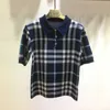 Women's Knits & Tees Designer 2024 Spring/Summer New Plaid Polo Neck Knitted Short sleeved Top Age Reducing Slim Fit Versatile Polo Shirt BOGD