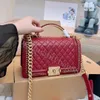 High quality designer bag luxury Cross body bag handbag Woman Small squarebag fashion argyle Lock catch Opening and closing cowhide Handbag chain shoulder bag