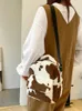 Skolväskor mjölkko mönster avslappnad ryggsäck mångsidiga kvinnor lurviga ryggsäck justerbar rem multifunktionell shopping