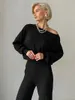 Cotton Polyester Casual Tracksuit Sticked Two Piece Women Set Elegant Sweater Pant Matching 2 Winter Set för 240315