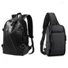 School Bags DOME 2 Pcs Bag: 1 PU Leather Earphone Hole Travel Waterproof Laptop Backpack & USB Port Shoulder Messenger Bag