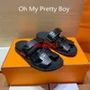 Chypre Leather Sandals Summer Slippers Slide Slip On Flat Match the Toe of the Shoe Second Uncle Slippers Mens Outer Wear Genuine Leather Black have logo HB31BB