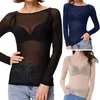 Women's Blouses Mesh Shirt Sheer Pullover Tops Sexy Club Tees For Women Transparent Long Sleeve Punk Style Black Beach Party