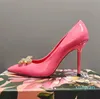 Bowknot strass chaussures à talons hauts femmes laque cuir tête pointue robe concepteur or rose coeur créole PartyDinner chaussures boîte chaussures habillées