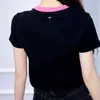 Летняя женская футболка дизайнерские футболки женская мода бокал для вина с вышивкой букв графическая футболка с круглым вырезом пуловер рубашка с короткими рукавами топы два цвета