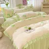 Bedding Sets Korean Princess Wind Bed Skirt Quilt Set Four Piece Sheet Three PINK Girls' Heart Wash Cotton