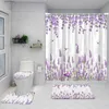 Douchegordijnen Bloemen Douchegordijn Set Aquarel Bloemen Vlinder Groene Plant Bladeren Modern Huis Badkamer Decor Badmatten Wc Deksel Cover Y240316