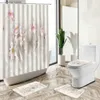 Duş perdeleri Çin duş perdeleri yaprak şubesi çiçek kuş tasarım banyo modern zarif sanat kaymaz halı tuvalet kapak zemin paspas setleri y240316