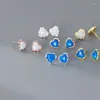 Stud Earrings Exquisite 925 Sterling Silver Mini Opal Love Heart For Women Retro Sweet Romantic Party Jewelry Young Girls