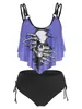 Women's Swimwear Gothic Skull Print Cinched Strappy Women Tankini Set High Waist Padded Wire Swimsuit Casual Bathing Suits BeachwearC24315