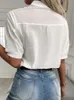 Summer Women Casual Chic White Bluses V Neck Out Out Modello floreale Eccello per occhielli Mezza manica Daily usura Top 240313