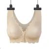 Bras mulheres botão frontal sem fio sutiã grandes seios confortáveis respirável plus size roupa interior bralette profundo v lingerie