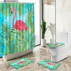 Rideaux de douche Plantes vertes tropicales rideau de douche flamant rose été Jungle fleur feuille paysage maison tapis de bain couverture de toilette salle de bain tapis ensemble Y240316