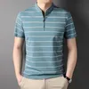 Camisas casuais masculinas de alta qualidade processo tingido de algodão com zíper gola redonda camisa de verão curta sle casual listrado tops roupas da moda menc24315