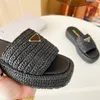 Designer Sandals Gold Buckle Slip on Black Brown Pool Slippers Crochet Slides Women's Casual Sandals Platform Wedges Straw Flatform Slipper 56222