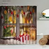 Shower Curtains Christmas Shower Curtain Set Beautiful Window View Winter Snow Scenery Xmas Tree Retro Wooden House Cute Snowman Bathtub Screens Y240316